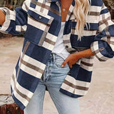 Stylish Plaid Button Down Long Sleeve Jacket, Loose Lapel Plaid Jacket, Women's Clothing