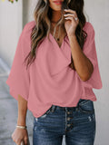 Women's Blouse V-neck Loose Casual Fashion Chiffon Solid Blouse