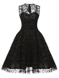 Gothic Contrast Mesh Sleeveless Dress, Elegant Bow Tie Pleated Dress, Women's Clothing