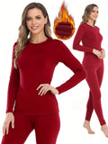 Womens Seamless Thermal Underwear Set - Soft & Stretchy Long Sleeve Tops & Pants - Warm Loungewear for All Seasons - Comfortable Crew Neck, Thermal Insulation, and Seamless Design for Effortless Style