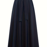 Solid Belted Maxi Skirts, Elegant Pleated Versatile Skirts, Women's Clothing