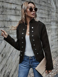 Solid Button Decor Jacket, Casual Open Front Long Sleeve Outerwear, Women's Clothing