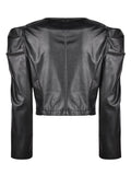 Casual Faux Leather Jacket, Lapel PU Long Sleeve Fashion Loose Outerwear, Women's Clothing