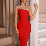 Elegant High-Elasticity Bodycon Tube Dress - Zipper Back, Sleeveless Strapless, Solid Color, All-Season, Knit Fabric - Perfect for Wedding Party and Formal Occasions