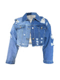 deanwangkt-1  Ripped Color Block Cropped Denim Jacket, Distressed Vintage Style Single-Breasted Long Sleeve Denim Coat, Women's Denim Jeans & Clothing