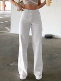 White Loose Fit Straight Jeans, Slash Pockets Non-Stretch Baggy Denim Pants, Women's Denim Jeans & Clothing