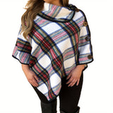 Women's British Button Shawl Multicolor Striped Pullover Poncho Autumn Winter Outerwear Warm Coldproof Cape