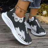 deanwangkt - Black Casual Patchwork Printing Round Comfortable Out Door Shoes