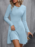 deanwangk Solid Ribbed Dress, Elegant Crew Neck Long Sleeve Dress, Women's Clothing