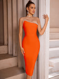 Elegant High-Elasticity Bodycon Tube Dress - Zipper Back, Sleeveless Strapless, Solid Color, All-Season, Knit Fabric - Perfect for Wedding Party and Formal Occasions