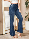 Elastic Waist Washed Bootcut Jeans, High Stretch High Waist Casual Denim Pants, Women's Denim Jeans & Clothing