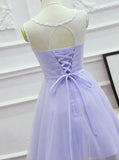 Solvbao Lovely Tulle Round Neckline Applique Purple Party Dress, Lavender Homecoming Dress