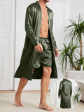 Mens Ultra-Comfortable Casual Pajama Sets - Stylish Solid Robe with Adjustable Lace Up, Roomy Shorts - Seamless One-piece Home Wear - Luxury Sleepwear for Lounging