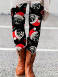 Plus Size Christmas Pants, Women's Plus Allover Print High Rise Medium Stretch Skinny Trousers