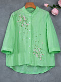 Eyelet Floral Blouse, Elegant Button Front Blouse For Spring & Summer, Women's Clothing