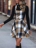 deanwangkt-1  Plaid Print Criss Cross Overall Dress, Elegant Sleeveless Stylish Mini Dress, Women's Clothing