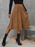 Single Breasted High Waist Skirt, Elegant Aline Swing Skirt For Spring & Fall, Women's Clothing