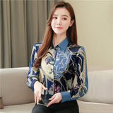 Printed Women Designer Lapel Shirts Silk Black Long Sleeve Elegant Fit Shirt Office Ladies Button Front Casual Satin Blouses Spring Fall Chic Slim Runway Tops