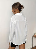 Solid Turndown Collar Blouse, Casual Long Sleeve Blouse For Spring & Fall, Women's Clothing