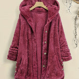 Solid Color Mid-Length Thicken Warm Blend Coat, Casual Button Front Long Sleeve Outerwear, Women's Clothing