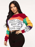 deanwangkt-1 Color Block Letter Print Pullover Sweatshirt, Casual Long Sleeve Crew Neck Sweatshirt For Fall & Winter, Women's Clothing