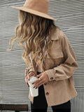 Solid Corduroy Button Down Jacket, Casual Long Sleeve Lapel Jacket, Women's Clothing