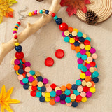 1 Pair Of Earrings + 1 Necklace Boho Style Jewelry Set Made Of Wooden Plates Match Daily Outfits Pick A Color U Prefer