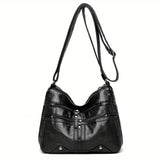 Solid Color Zipper Crossbody Bag, PU Leather Textured Bag, Classic Fashion Versatile Shoulder Bag