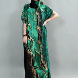 Graphic Print Crew Neck Kaftan Abaya, Modest Batwing Sleeve Maxi Dress, Women's Clothing