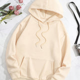 Simple Drawstring Loose Hoodie, Casual Hooded Fashion Long Sleeve Sweatshirt, Women's Clothing