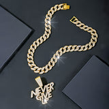 Never give up pendant hip hop Cuban chain necklace, chain length 18in wide 0.59in, gift box