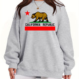 California Republic Print Sweatshirt, Casual Long Sleeve Crew Neck Sweatshirt, Women's Clothing