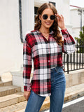 Plaid Pattern Button Down Shirt, Casual Long Sleeve Lapel Shirt, Women's Clothing