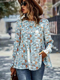 Floral Print Crew Neck Tiered Blouse, Casual Long Sleeve Blouse For Spring & Fall, Women's Clothing