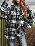 Plaid Pattern Button Front Jacket, Casual Long Sleeve Outwear For Spring & Fall, Women's Clothing