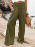 Minimalist Solid Elastic Waist Wide Leg Pants, Casual Loose Pants For Spring & Summer, Women's Clothing