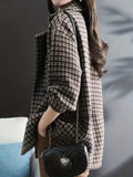 Plaid Lapel Coat, Casual Open Front Long Sleeve Versatile Outerwear, Women's Clothing