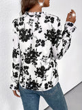 Floral Print Tie Front Blouse, Elegant V Neck Long Sleeve Blouse, Women's Clothing