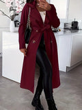 Double Breasted Solid Trench Coat, Casual Open Front Long Sleeve Outerwear, Women's Clothing