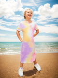 Vibrant Tie Dye Short Sleeve Slim Midi Dress for Girls - Casual, Comfortable, and Stylish Holiday Wear - Perfect Summer Gift for Tweens and Teenagers