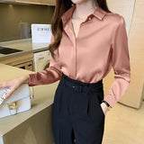 Women's Blouses Shirts Silk Women's Shirt Long Sleeve Fashion Woman Blouses Satin Top Female Shirts and Blouse Basic Ladies Tops OL Women Clothing 230503