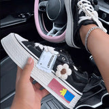 deanwangkt - Black Casual Daily Patchwork Frenulum Contrast Round Comfortable Out Door Shoes