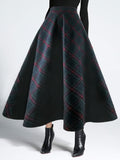 deanwangkt-1 Plaid Print High Waist Tweed Skirt, Elegant Warm Flared Midi Skirt For Fall & Winter, Women's Clothing