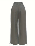 Color Block Cargo Pants, Y2K Drawstring Elastic Waist Wide Leg Pants, Women's Clothing