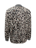 Leopard Print Bomber Jacket, Casual Zip Up Long Sleeve Outerwear, Women's Clothing