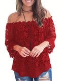 Floral Lace Off Shoulder Blouse, Elegant 3/4 Sleeve Blouse For Spring & Summer, Women's Clothing