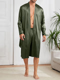 Mens Ultra-Comfortable Casual Pajama Sets - Stylish Solid Robe with Adjustable Lace Up, Roomy Shorts - Seamless One-piece Home Wear - Luxury Sleepwear for Lounging