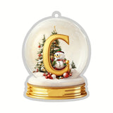 Exquisite Acrylic Crystal Globe Ornament - Snowman Figurine, Hanging Alphabet Letters A-Z, Art Deco Style, Battery-Free, Thanksgiving & Christmas Tree Decoration, Sparkling Snowflake Pattern, Indoor & Outdoor Use