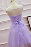 Solvbao Cute Light Purple Tulle Short Prom Dress, Lace Applique Formal Dress