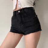 deanwangkt - Frayed High Waist Denim Shorts